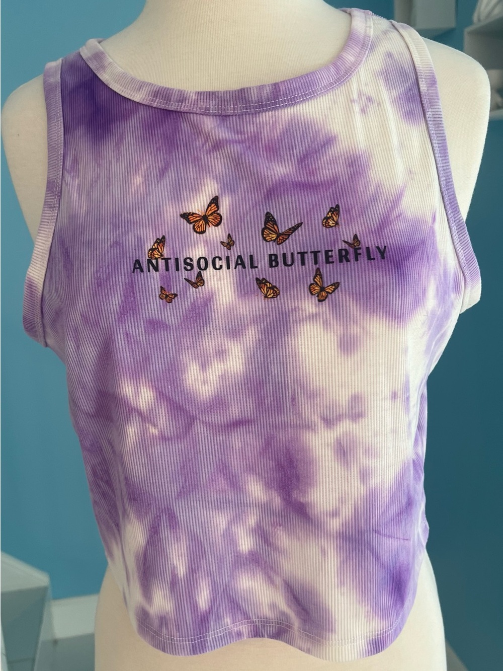 “ANTI-SOCIAL” Purple butterflies Tie-Dye Top XL